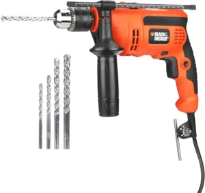BLACK+DECKER KR554RE-IN 550W, 13mm CORDED Variable Speed Reversible IMPACT HAMMER DRILL with Lock-On Button & 4 Drill Bits, 2m Cable Length, Ideal For Home & DIY Use for Masonry, Steel & Wood, ORANGE