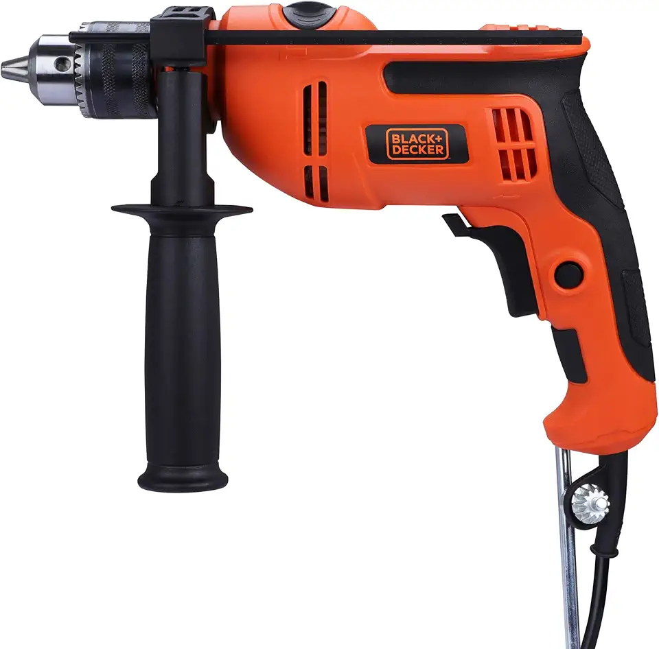 BLACK+DECKER BED550-IN 550 W, 13mm CORDED Variable Speed Ergonomic Reversible IMPACT HAMMER DRILL with Lock On Button, Ideal For Home & DIY Use for Masonry, Steel & Wood, 1 Year Warranty, ORANGE