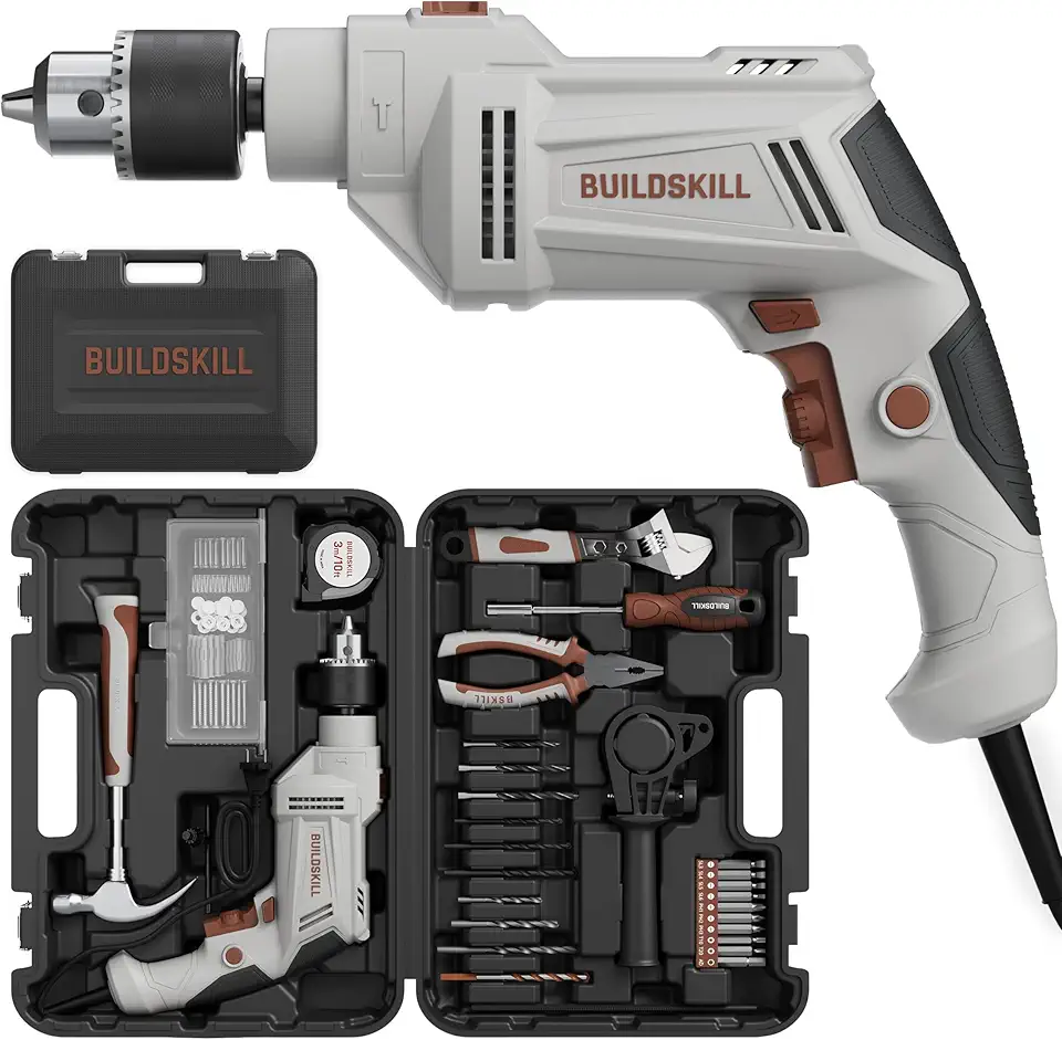 BUILDSKILL 136 PCs 550W Corded Electric Drill Toolkit | 3000 RPM | 48000 BPM Impact Rate | Copper Motor | 13mm Metal Chuck Drill Machine for Wall Drilling | Forward-Reverse | Professional & DIY use