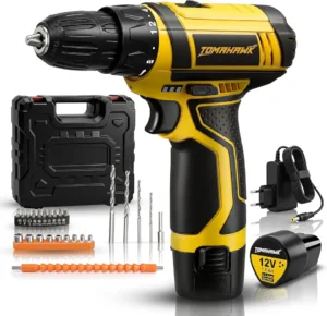 Tomahawk T7600-S 12V Cordless Drill/Screwdriver Kit | 10mm Keyless Chuck | 2-Speed (350/1350 RPM) | 1.5Ah Single Battery | LED Light, Battery Indicator | DIY, Home & Woodworking Tool Set with Case